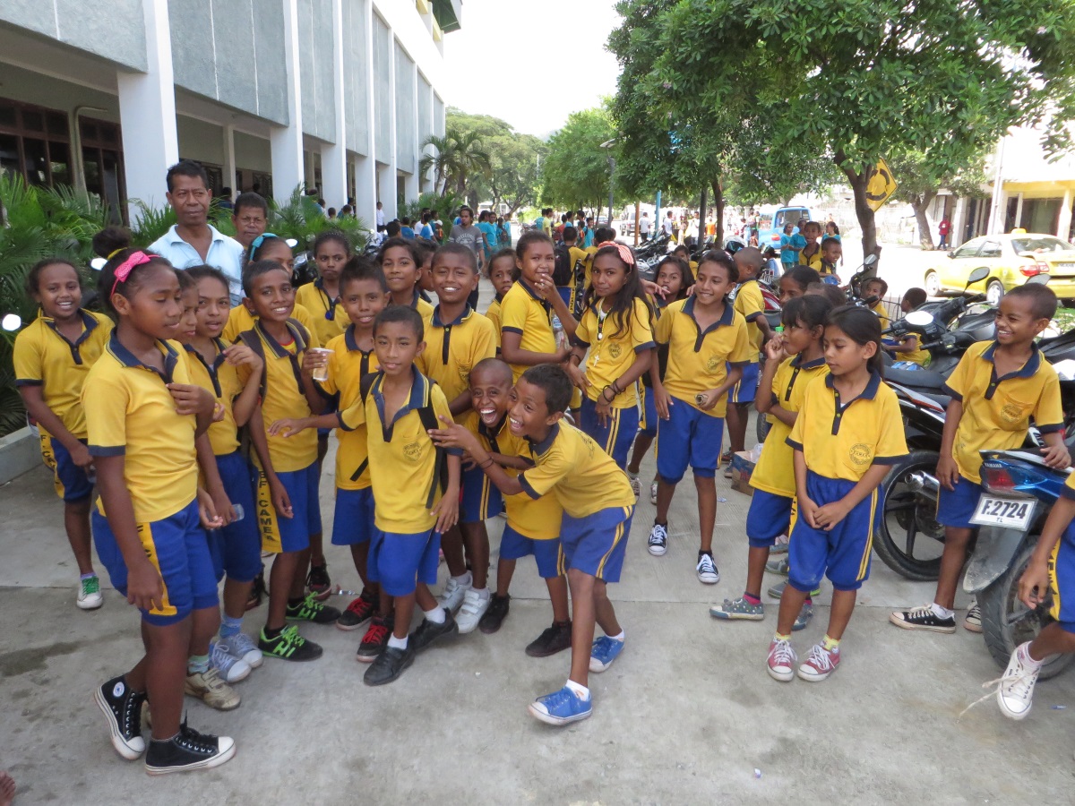 Excited kids from Camea school, with their teachers, as they were leaving the event